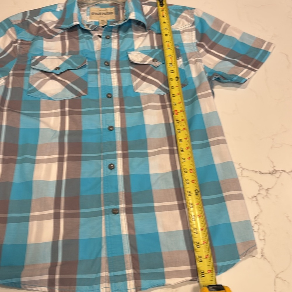 Blue and Brown Casual Button Down Shirt with Plaid Design - Picture 3 of 5